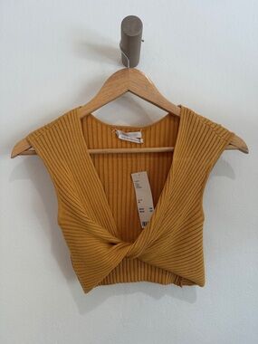 Urban Outfitters Ribbed Twist Crop Top - Mustard